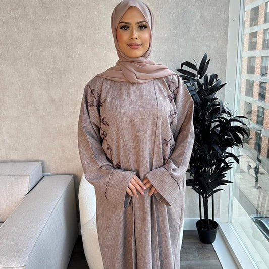 Embellished Linen Abaya - MAIDAH