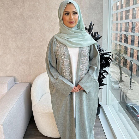 Embellished Linen Abaya - ALIYAH