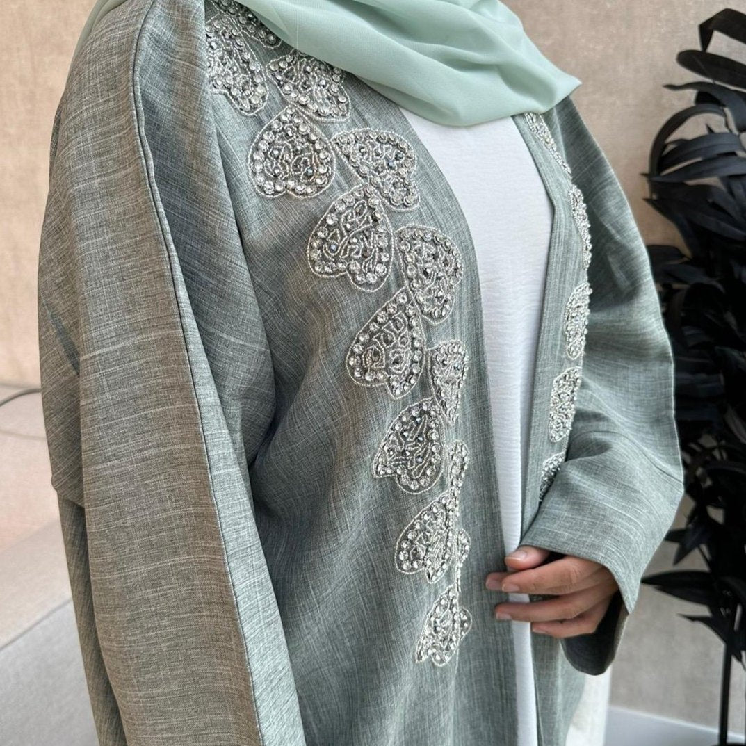 Embellished Linen Abaya - ALIYAH