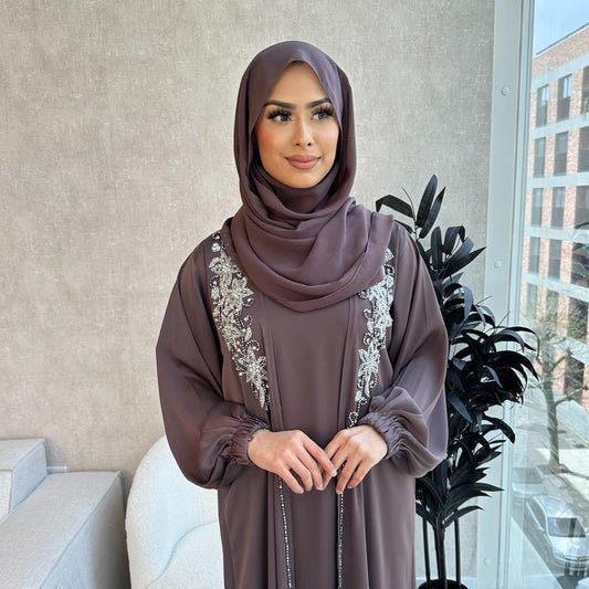 Embellished Abaya - AYA DARK MAUVE