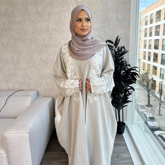 Embellished Linen Abaya - ZAHRA