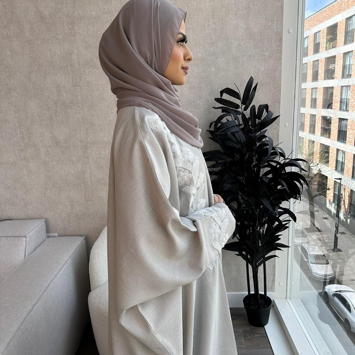 Embellished Linen Abaya - ZAHRA